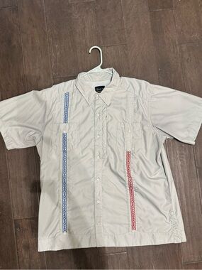 Texas Standard Guayabera Shirt - Grey with Red & Blue Accents